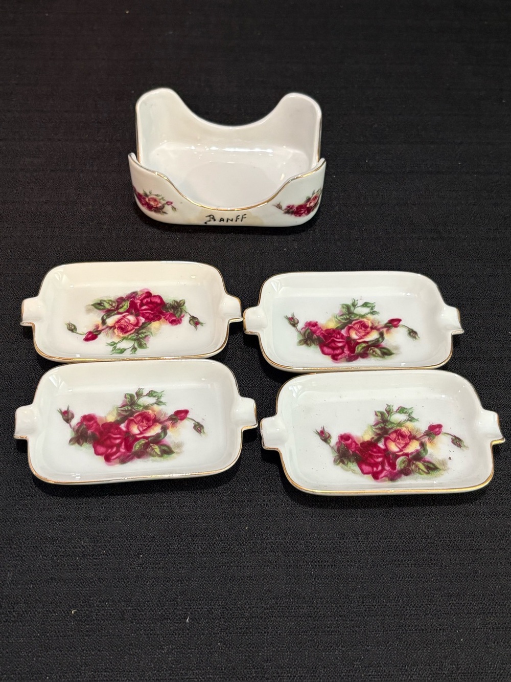 VTG. L'Amour China hand-painted porcelain nesting ashtray BANFF CANADA